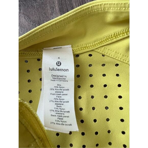 LULULEMON UNLEASH STRENGTH BRA, YELLOW SERPENTINE size 4 - Picture 3 of 4